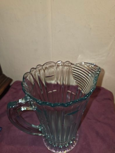 Art Deco Turquoise Aqua Pressed Glass Pitcher