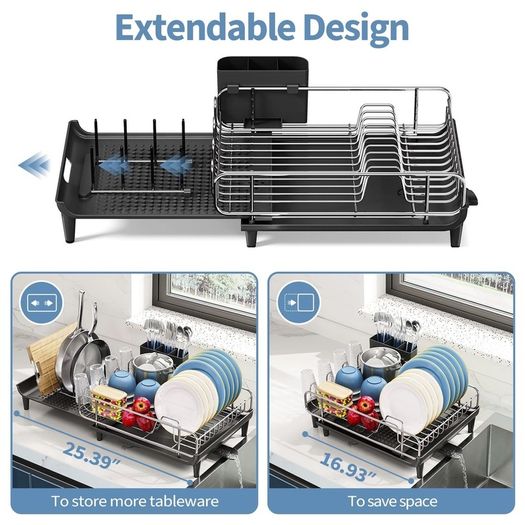 Brand New Urackify Dish Drainer, Expandable Dish Rack, Foldable Dish Drainer with Removable Cutlery