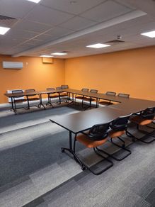 6 Flip Top Table on castors and 11  meeting chairs