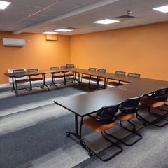 6 Flip Top Table on castors and 11  meeting chairs