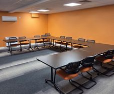 6 Flip Top Table on castors and 11 meeting chairs