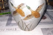 Beautiful Old Heavy Brass Cloisonne Vase Enameled Two Flying Ducks with Aquatic Plants, these are often dating from around 1900, Postage Available