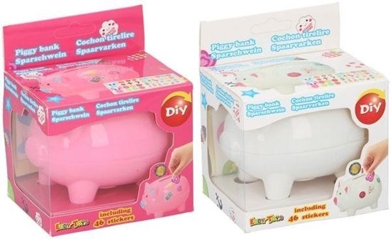 Piggy Bank with 46 DIY Sticker Pack - Pink or White