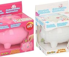 Piggy Bank with 46 DIY Sticker Pack - Pink or White