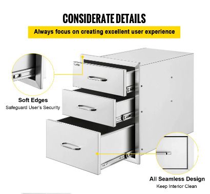 BRAND NEW Stainless Steel Outdoor Kitchen Drawer With Handle Triple Layer