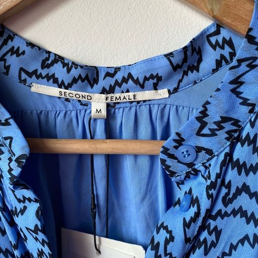 BNWT Second Female Blue Abstract Zig-Zag Print Midi Dress