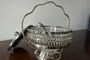 Vintage Glass Preserve / Jam Bowl with Metal Basket, Lid &amp; Spoon