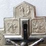 Vintage Wall Crucifix Featuring Embossed Plaques Depicting the 14 Stations of the Cross Image 3