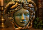 handcrafted Medusa bust outdoors