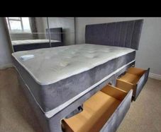 New Stylish single ,Double 4ft, 4ft6, King 5ft And 6ft Superking Sizes Divan Beds Instock. Drawers And Optional Tufted Mattresses Available. Free Delivery