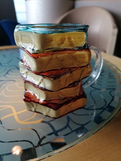 Stack of books design glass mug