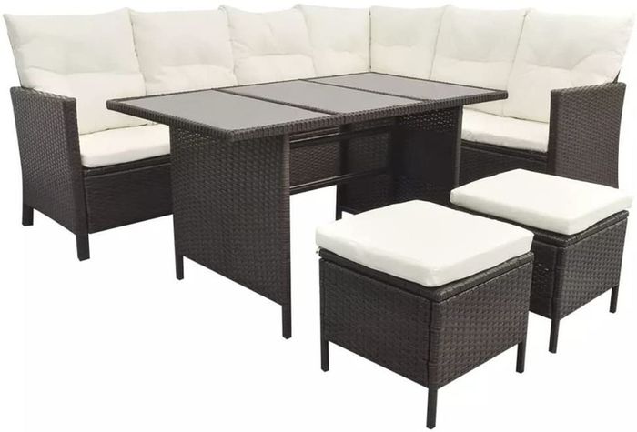 Poly Rattan Garden Furniture 8 Seater Lounge Set Brown Dining Set