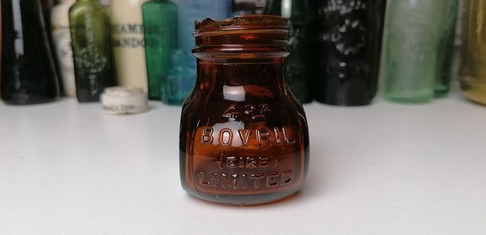 68 - Vintage 4oz Bovril Dark Brown Glass Embossed Letters Jar