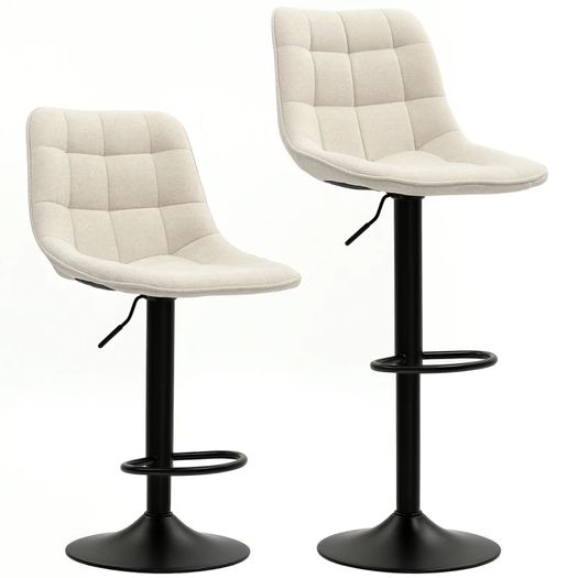 Modern Bar Stool, 2-Piece Set of Swivel Bar Chairs with Backrest, Height-Adjustable, with Footrest, Padded, Beige