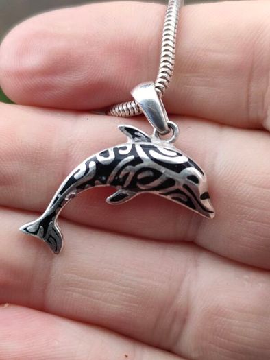 Heavy Sterling Silver Dolphin pendant set
