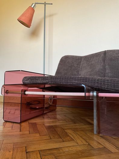 Mid century pink Perspex 2 seater love seat