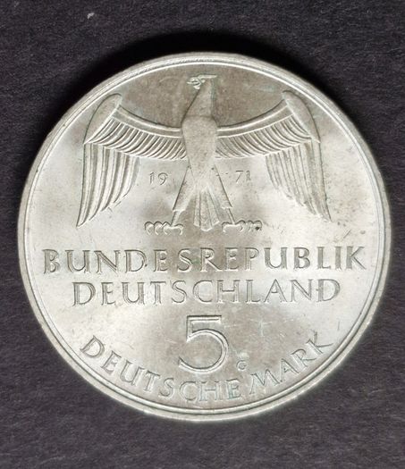 1971 Germany 5 Deutsche Mark 100 Jahre Deutsches Reich Silver coin