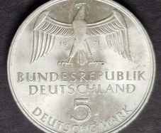 1971 Germany 5 Deutsche Mark 100 Jahre Deutsches Reich Silver coin