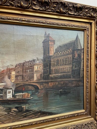 Classic Cityscape with Boats and Bridge Oil Painting