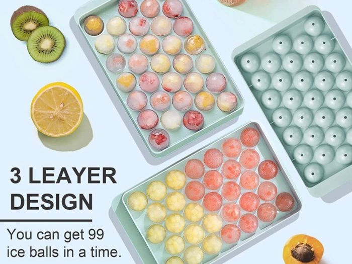 Sphere Ice Cube Tray with Lid and Bin Ice Ball Molds for Freezer 99pcs Ice Making Mold with Ice Container and Tong
