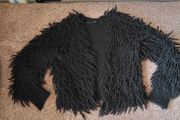 Black shaggy knit cropped jacke, size 10