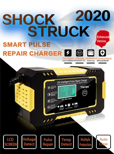 12V 6A Intelligent Car Motorcycle Battery Charger for Auto Moto Lead Acid AGM Gel VRLA Smart Charging 6A 12V Digital LCD Display