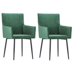 Dining Chairs with Armrests 2 pcs Green Velvet