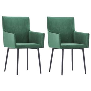 Dining Chairs with Armrests 2 pcs Green Velvet