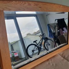 Solid oak bevelled mirror