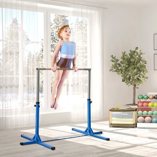 Height Adjustable Gymnastics Horizontal Bar For Kids Home Gym Training Children Junior Kip High Bar Fitness Blue