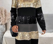 Striped Sequin Long-Sleeve Dress SHEIN Size S / EU 36