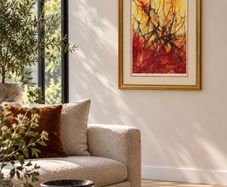 Large 2001 Crimson Abstract Expressionist Painting - Signed C.A. Clayton (Ballymena Frame)