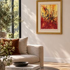 Large 2001 Crimson Abstract Expressionist Painting - Signed C.A. Clayton (Ballymena Frame)