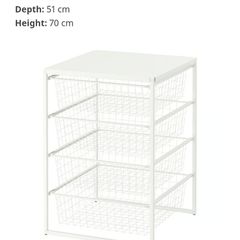 Jonaxel 4 x Wire Basket Roller Chest Drawer Storage White with Tabletop