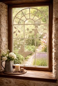 Nostalgia Stable Window Metal Frame with Butterfly  Antique Style 97cm