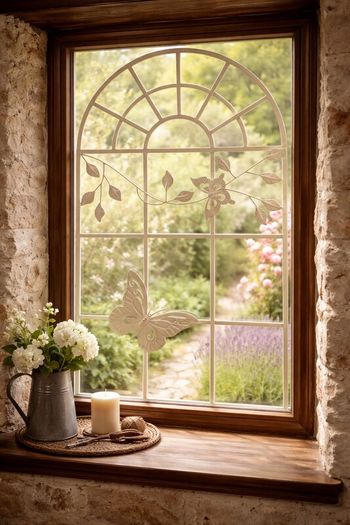 Nostalgia Stable Window Metal Frame with Butterfly  Antique Style 97cm