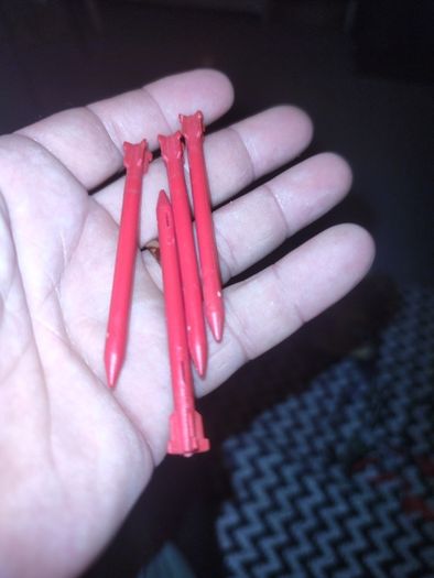 1983 Gi Joe Cobra Fang Red Missiles Set Of 4 - 2 With Decals & 2 Without Missles