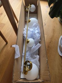 Modern Brass & Frosted Glass Globe Linear Ceiling Light