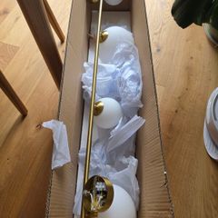 Modern Brass & Frosted Glass Globe Linear Ceiling Light