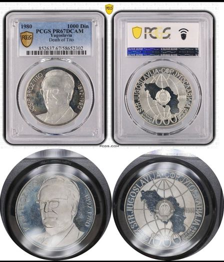 PR67DCAM PCGS 1000 Dinara 1980 Yugoslavia Silver Coin Death Of Tito