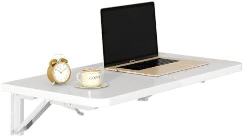Wall Mounted Folding Table, Floating Wall Desk for Small Spaces, Fold Down Laundry Shelf with Heavy-Duty Brackets