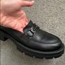 Women's black loafers genuine leather,women shoes Image 7