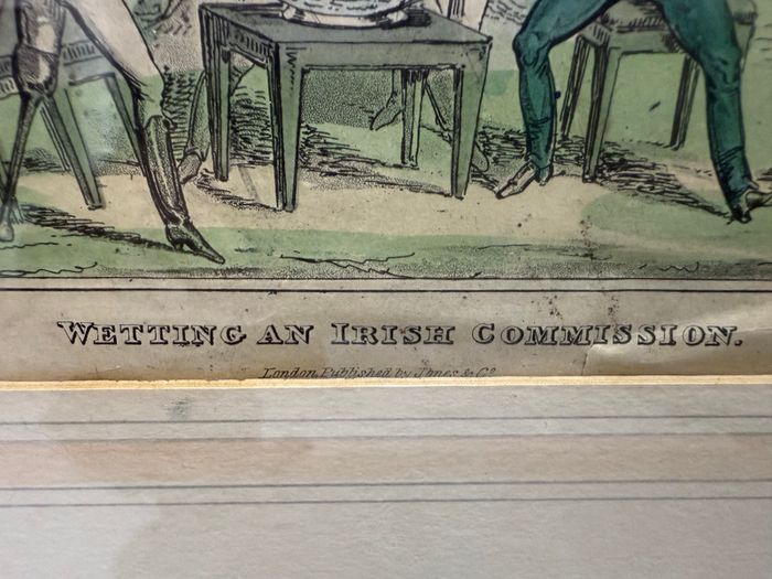 Georgian Satirical Etching, (Wetting an Irish Commission) Jones & Co., London, circa.1820