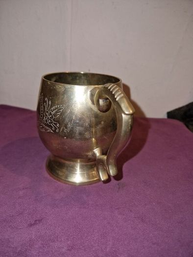 Brass Mug with foilage engraved design