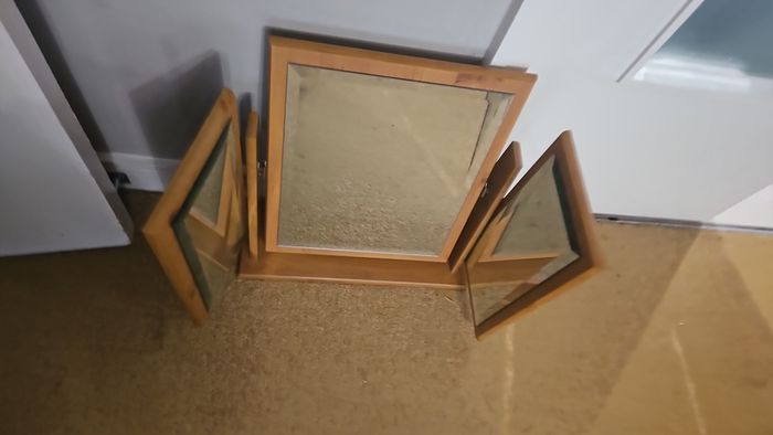 Vintage Style Wooden Tri-Fold Vanity Mirror