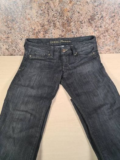 womens GUESS PREMIUM Bootcut black stretchy denim jeans gold embroidery  Size W 32 L 30 A1