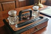 Victorian Burr Walnut Table Inkwell Stand