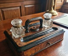 Victorian Burr Walnut Table Inkwell Stand