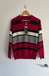 UK16, With Tags Lady Laura Ireland Wool Striped Polo Knit Collared Jumper