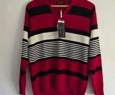 UK16, With Tags Lady Laura Ireland Wool Striped Polo Knit Collared Jumper